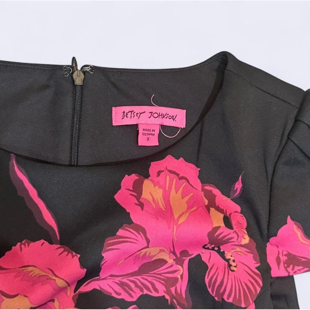 Betsey Johnson Black Pink Floral Sheath Dress - NWT - Picture 2 of 6